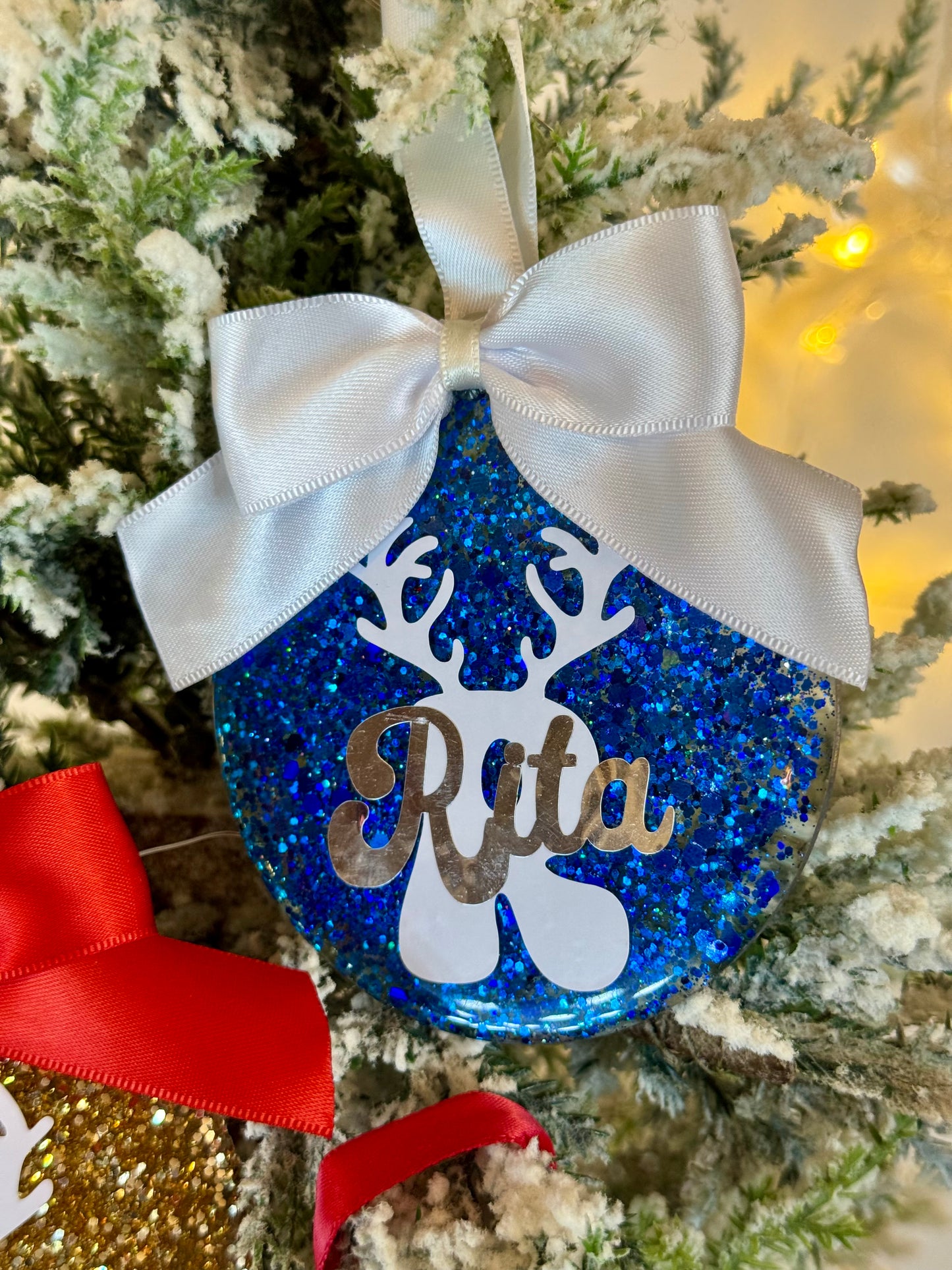 Personalized Glitter Christmas Ornament - Name & Initial - Blue