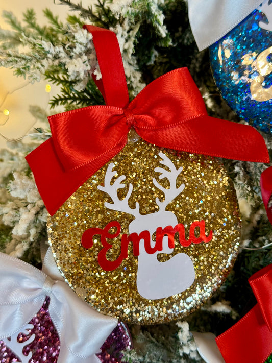 Personalized Glitter Christmas Ornament - Name & Initial - Gold