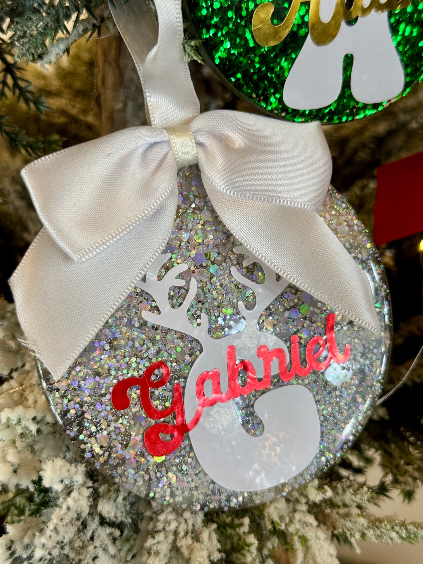 Personalized Glitter Christmas Ornament - Name & Initial - Silver