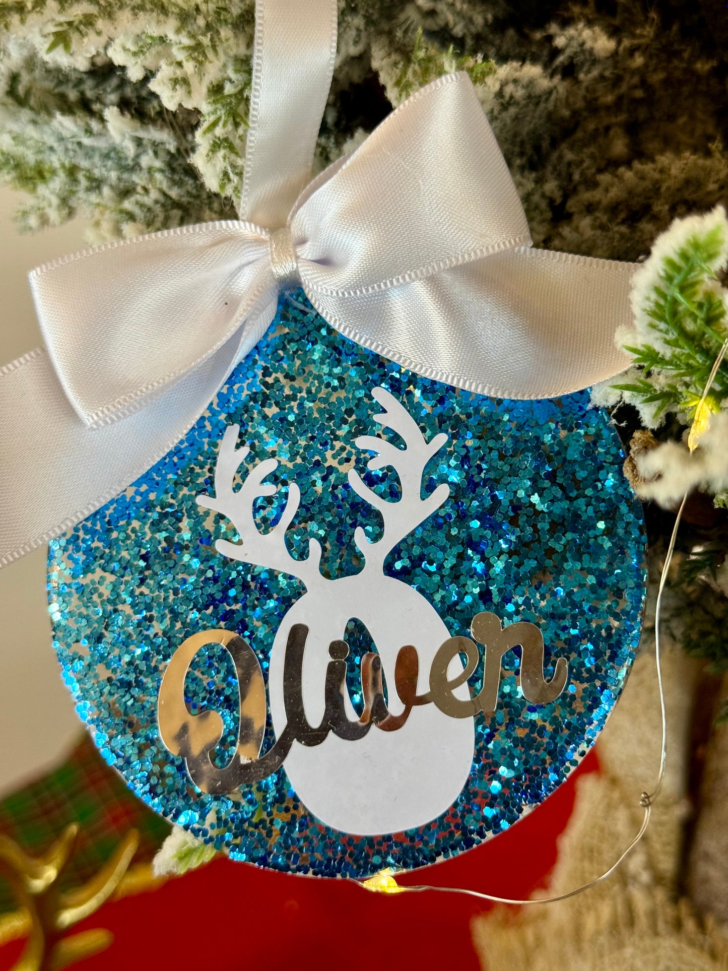 Personalized Glitter Christmas Ornament - Name & Initial - Baby Blue