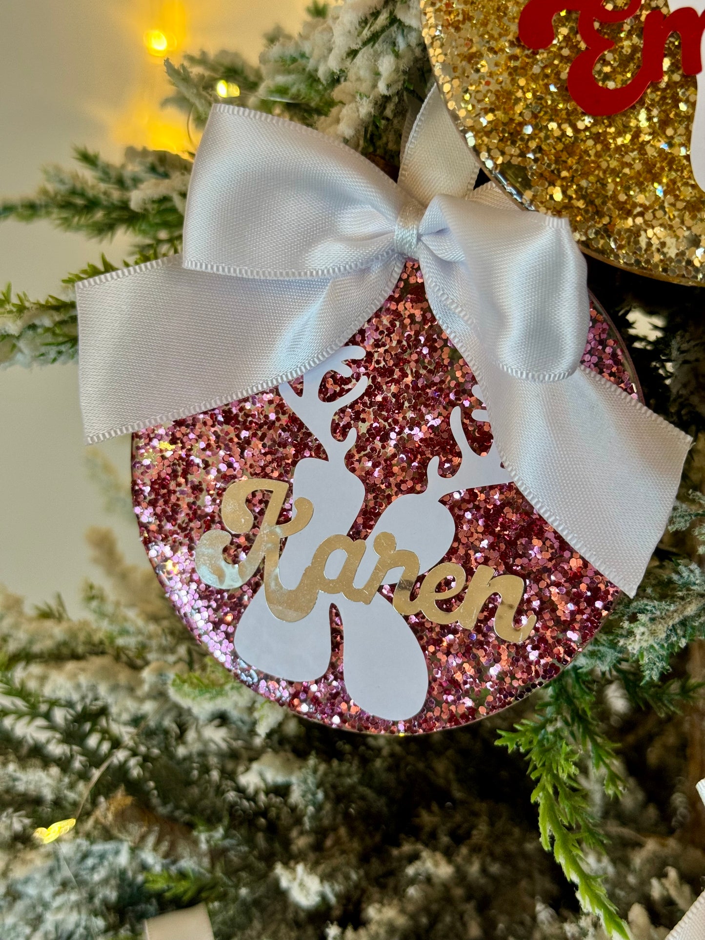 Personalized Glitter Christmas Ornament - Name & Initial - Pink