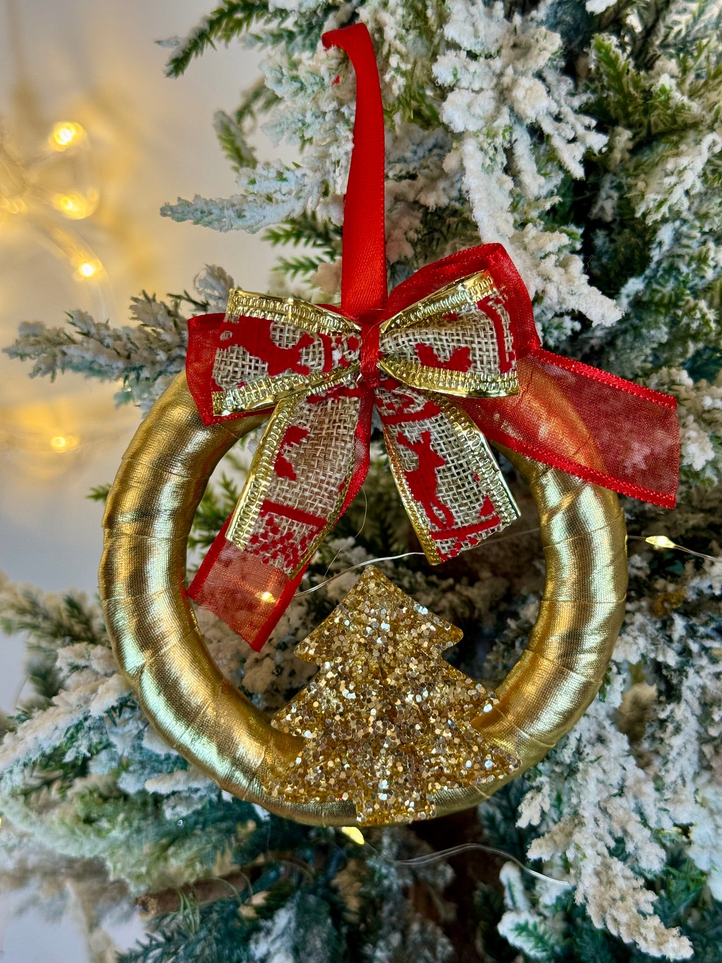 Handmade Gold Christmas Tree Ornament - Wreath Shape - Gold Tree Design