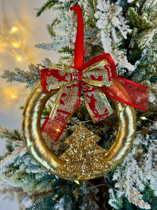 Handmade Gold Christmas Tree Ornament - Wreath Shape - Gold Tree Design