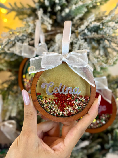Personalized Christmas Shaker Ornament - Gold