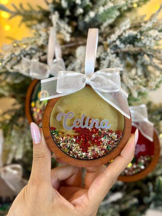 Personalized Christmas Shaker Ornament - Gold
