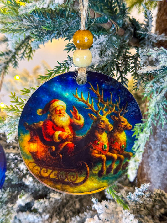 Santa in Sleigh - Acrylic Ornament