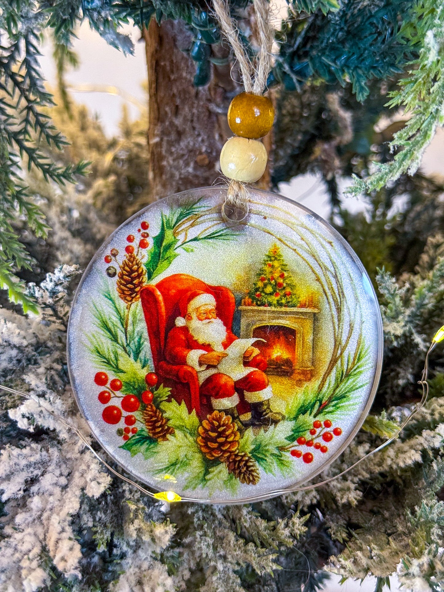 Santa by the Fireplace - Acrylic Ornament