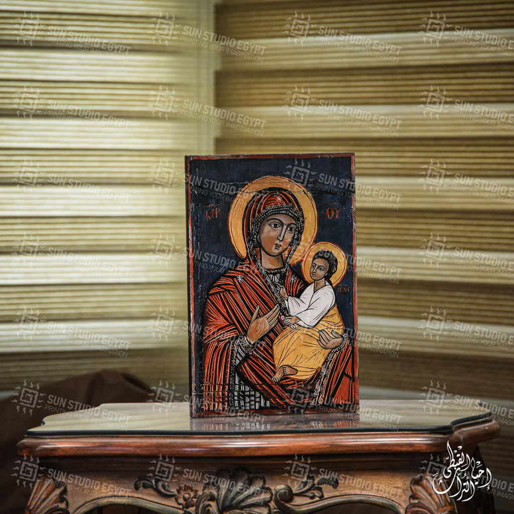 Virgin Mary Holding Baby Jesus Coptic Icon Replica