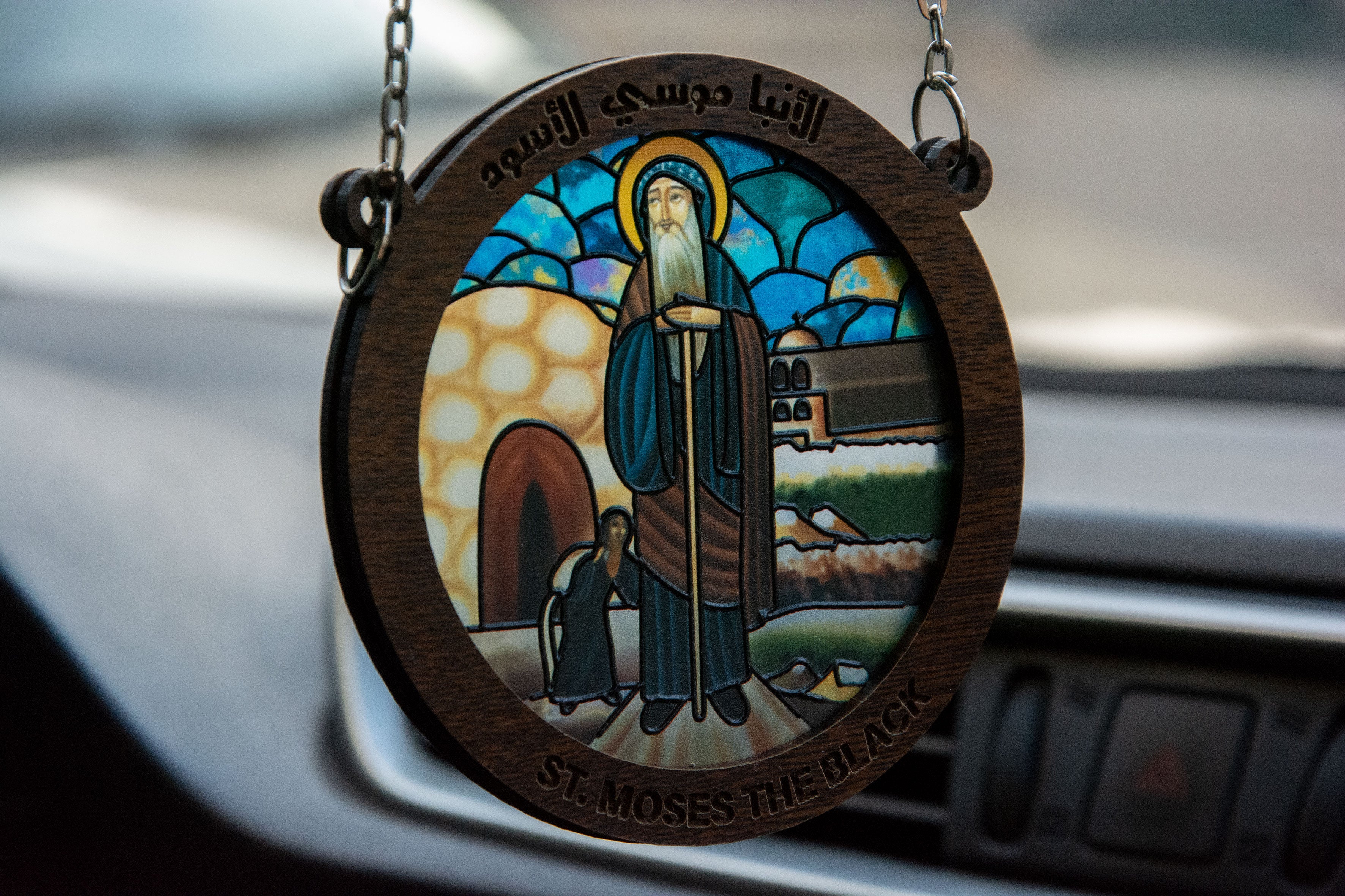 St. Moses the Black - Embossed Circular Glass