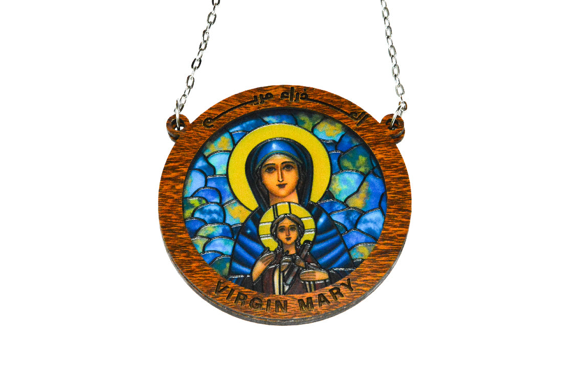 Virgin Mary - Embossed Circular Glass